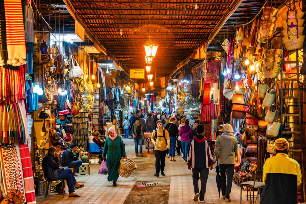 Tourists exploring Marrakech souks and traditional markets